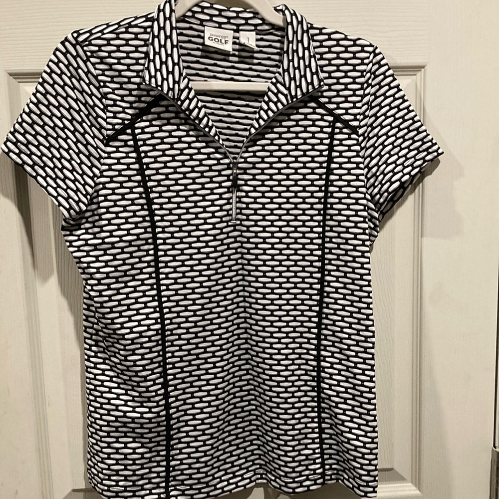 Chico’s Zenergy Black and White Women’s Golf Shirt